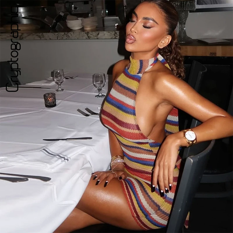 Women's Striped Halter Mini Dress Summer 2026