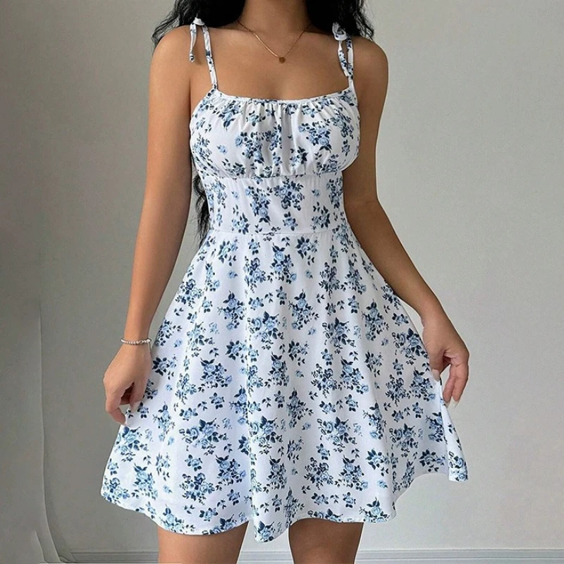 Women's floral spaghetti-strap short beach dress